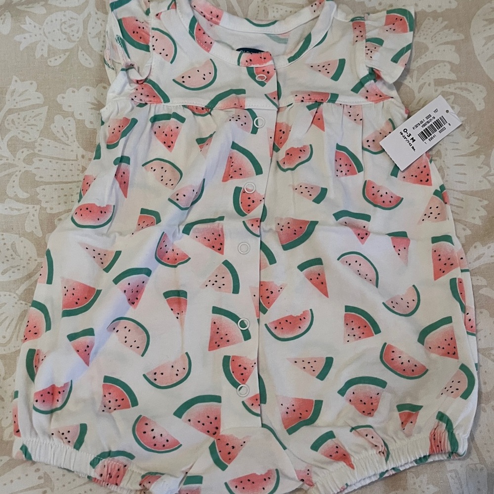 Old Navy White Baby Girl Watermelon Print One-Piece Bodysuit